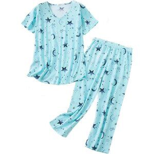 Pyjama Femme 2 Pieces Womens Pajamas Set with Cotton Pants